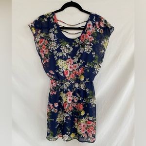 City Triangle Blue Dress with pink and yellow floral pattern small